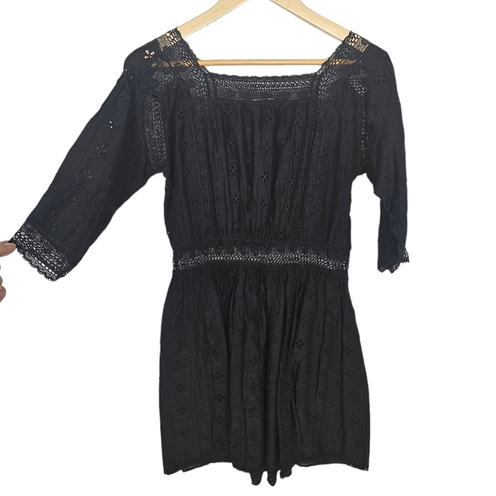 Ulla Johnson Darya Dress Black Mini Embroidered Lace Silk Cotton Size 4 - Picture 2 of 10